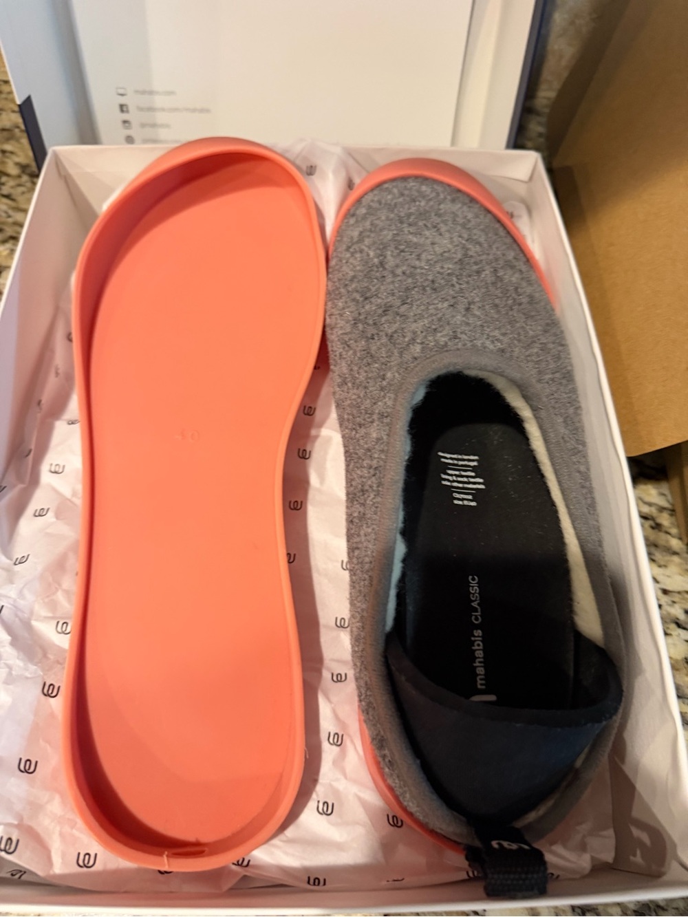 mahabis Grey Felt Slip-Ons with Coral Soles